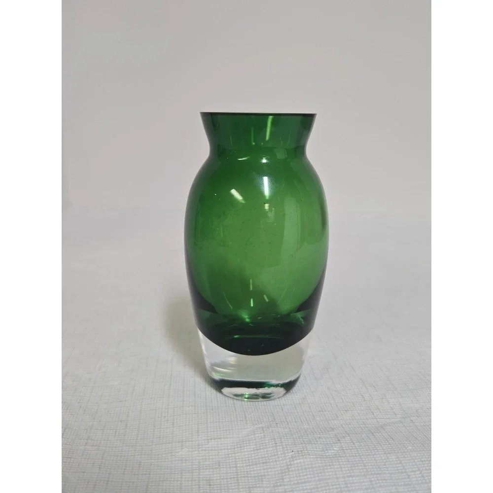 Vintage LSA International Mouth Blown Vase From Poland Green & Clear 4